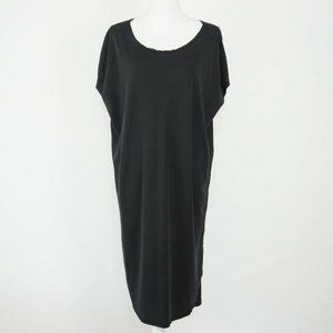 Womens OAK Tunic Dress Black Modal Poly Soft Raw Hem size L Short Sleeve